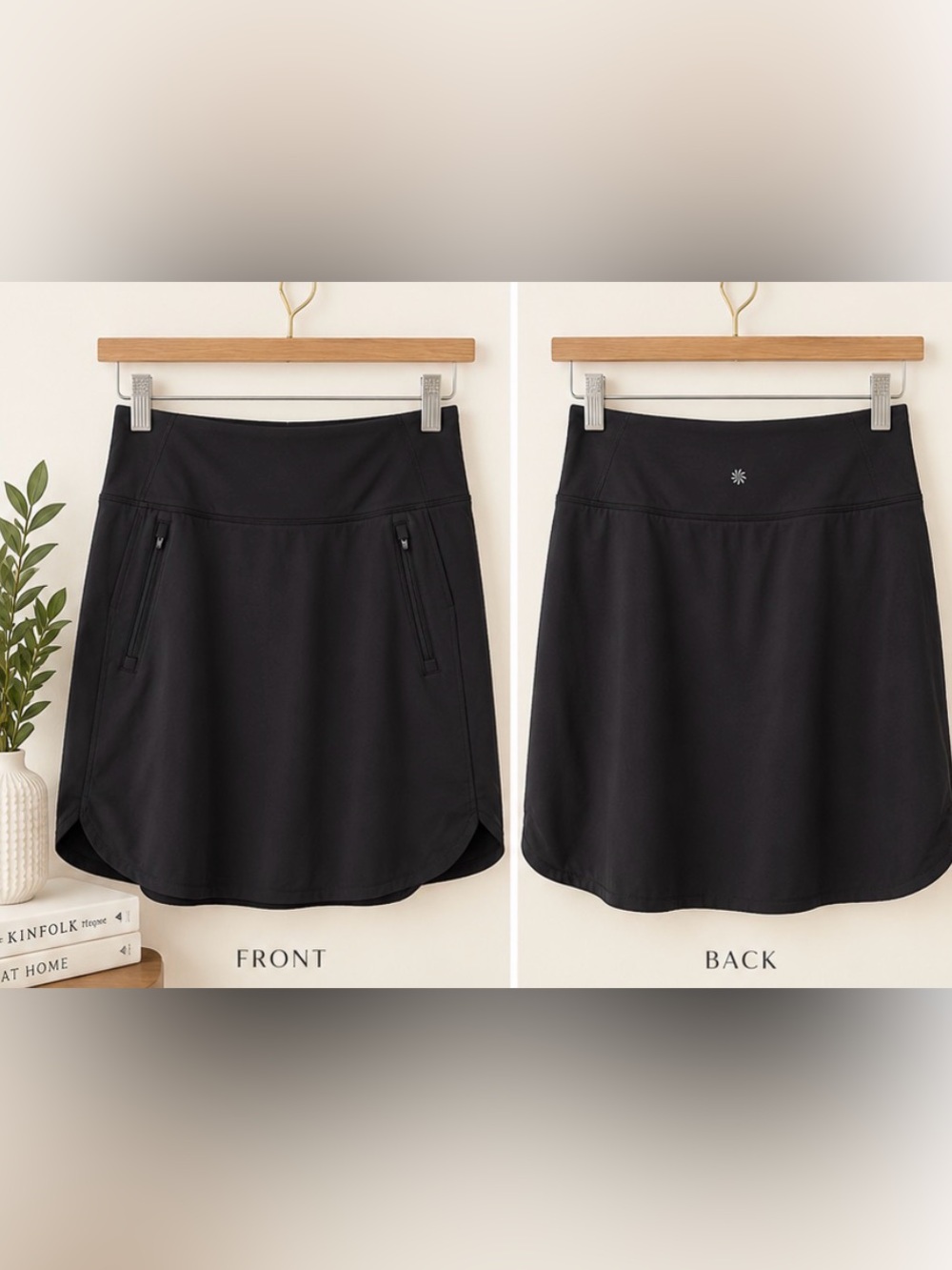 Athleta Fairway Golf Skort 18” Black Size S Built In Shorts Zip Pockets